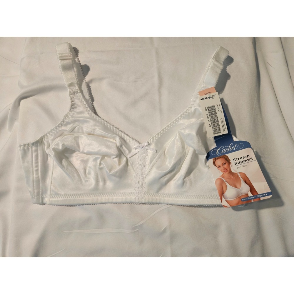 Vtg Sears Cachet Bra 6365 NWT  Size 38C White  Wireless Unlined